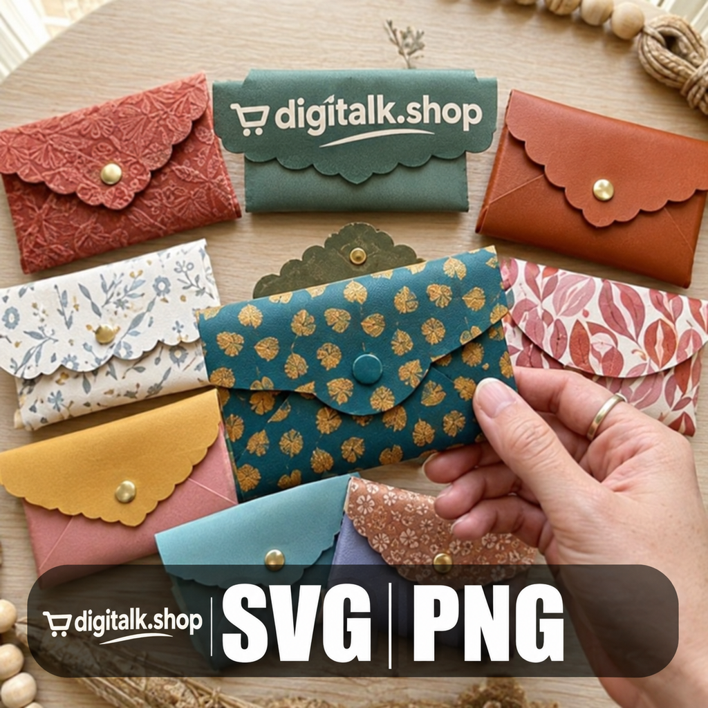 No Sew Coin Purse SVG | Faux Leather Wallet Template | Origami Coin Pouch Pattern | DIY Cricut & Laser Cut Files | Scrap Buster Keychain
