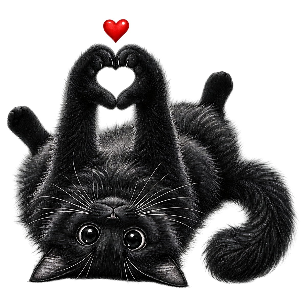 Cute Black Cat Heart Paws PNG, Loving Black Cat Digital Design, Valentine Cat Lover T-Shirt Sublimation Design,  PNG Vector Graphic Download