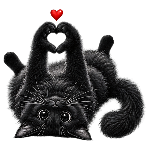 Cute Black Cat Heart Paws PNG, Loving Black Cat Digital Design, Valentine Cat Lover T-Shirt Sublimation Design,  PNG Vector Graphic Download