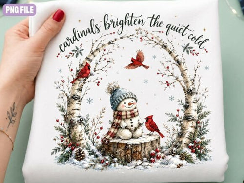 Cardinals Brighten The Quiet Cold Christmas Sweatshirt, Cute Snowman Winter Holiday Graphic Tee, Cozy Xmas Apparel Gift