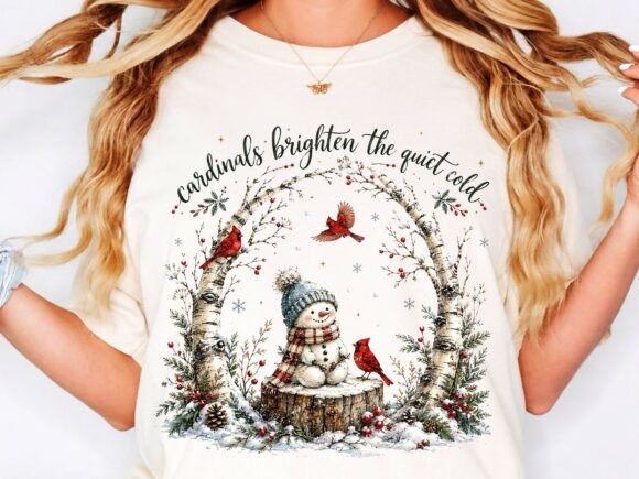 Cardinals Brighten The Quiet Cold Christmas Sweatshirt, Cute Snowman Winter Holiday Graphic Tee, Cozy Xmas Apparel Gift